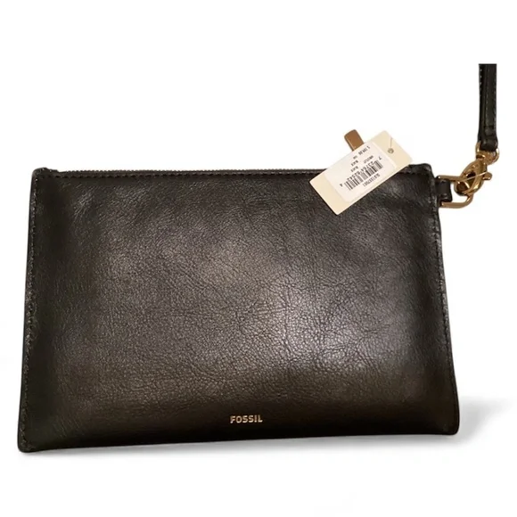 NWT, Fossil Leather Wristlet, black, >50% off - Picture 1 of 9